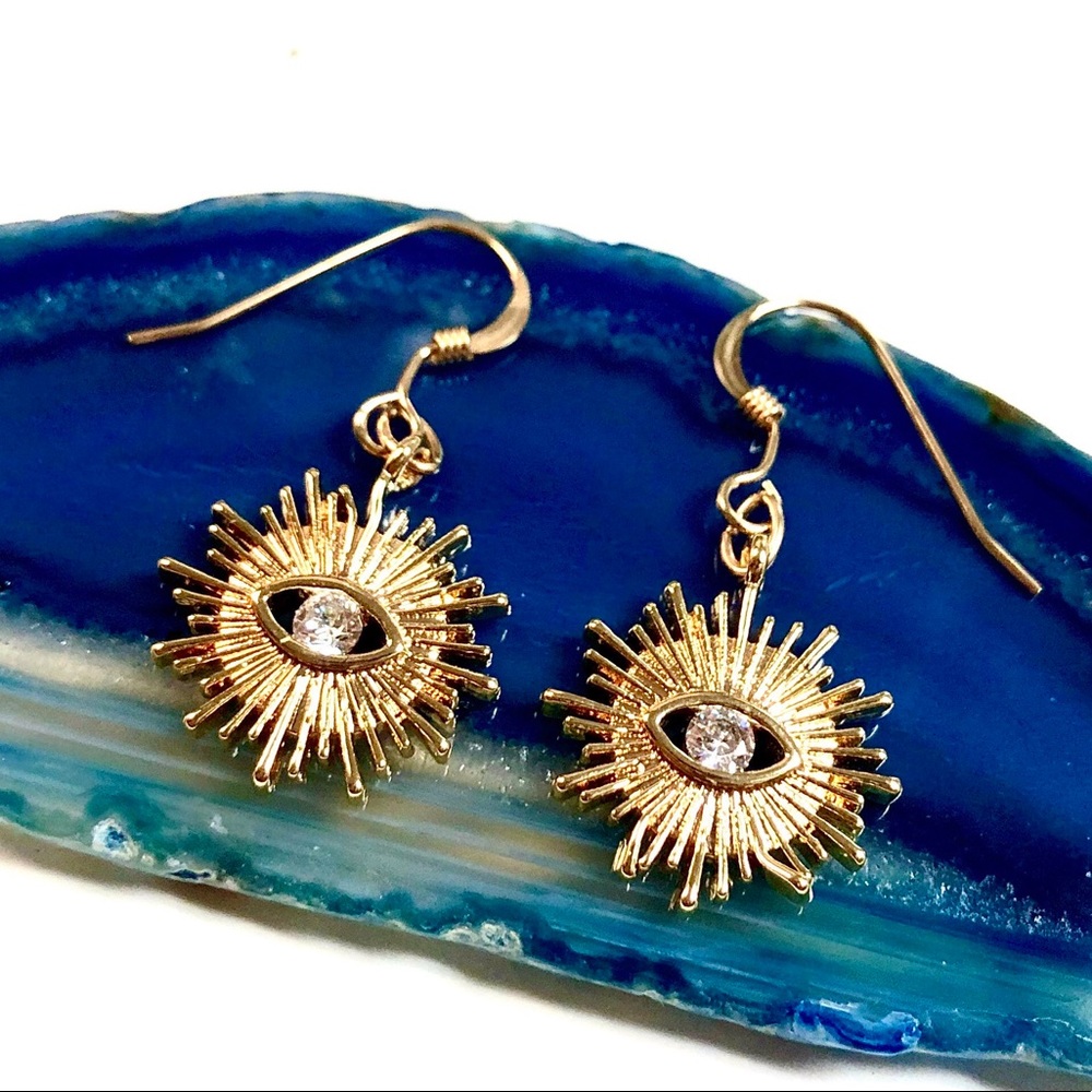 Evil Eye Earrings, Hamsa, Starburst, Protection - Picture 3 of 9